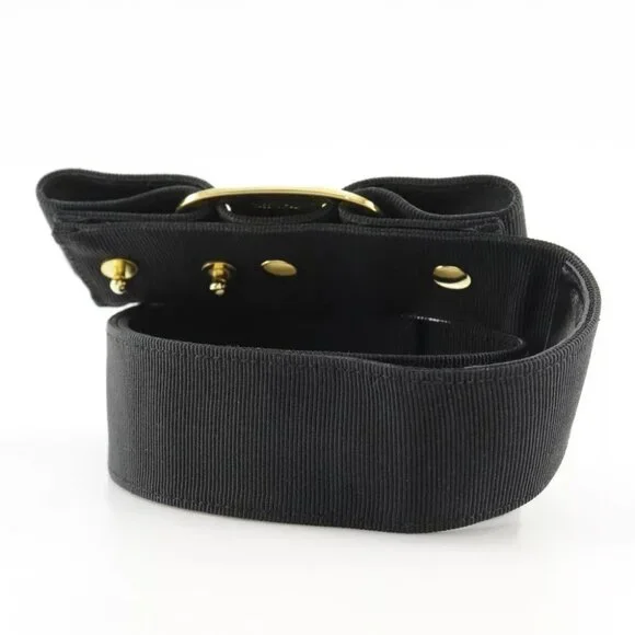 Salvatore Ferragamo Vala Ribbon belt 8046 Black / Gold Hardware canvas/Pla...